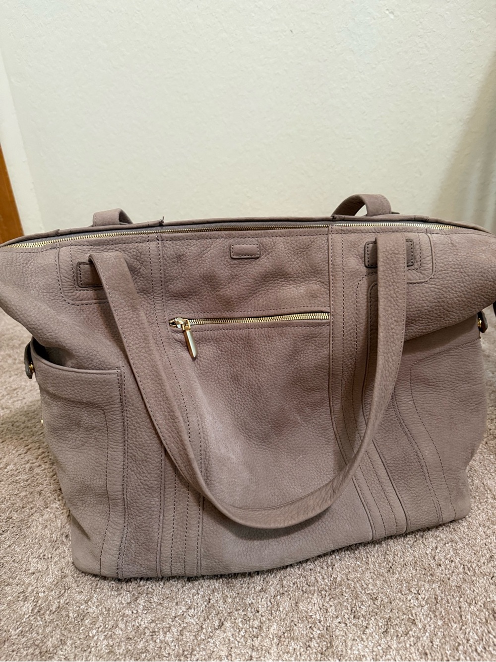 Hammitt Taupe Leather Weekender Tote Bag with Exterior Zip Pocket